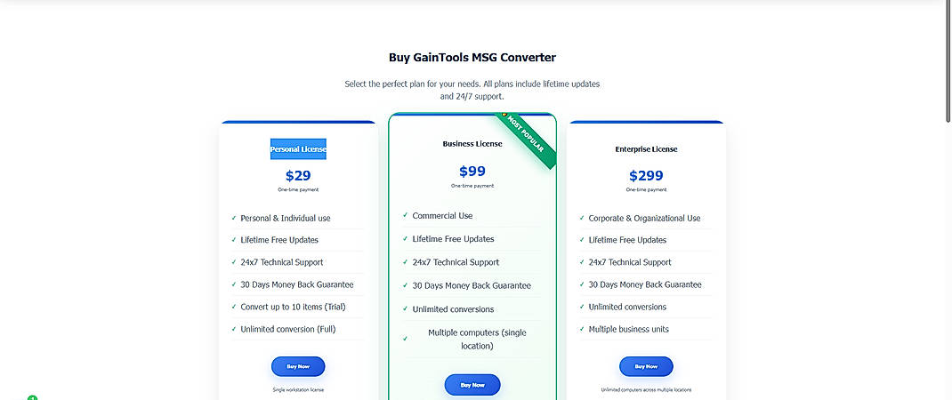 Pricing screenshot
