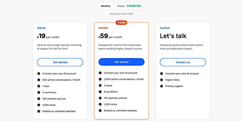 Pricing screenshot