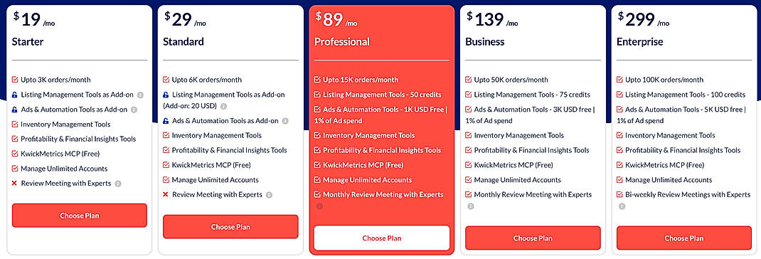Pricing screenshot