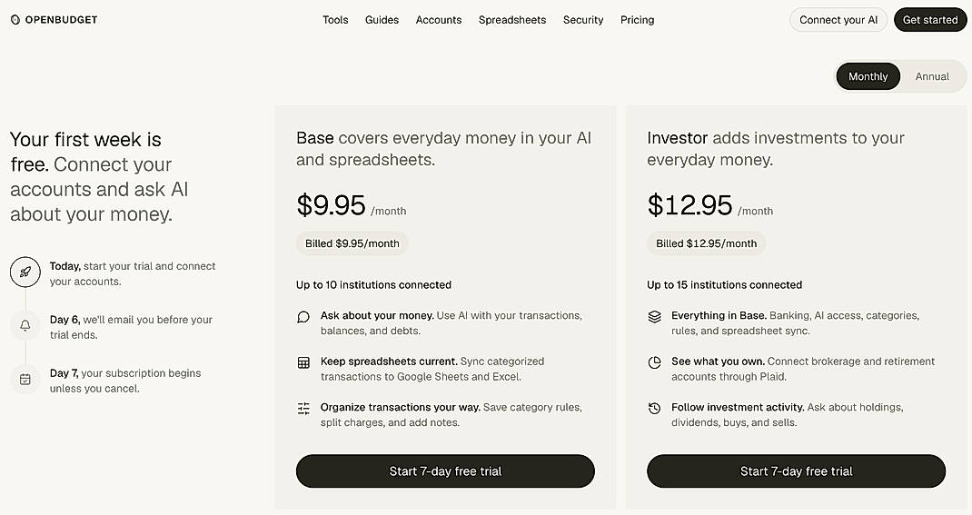 Pricing screenshot