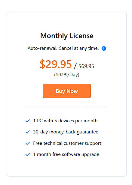 Pricing screenshot