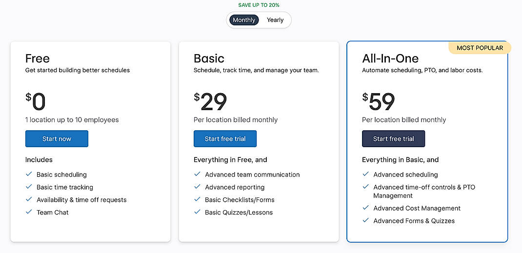 Pricing screenshot