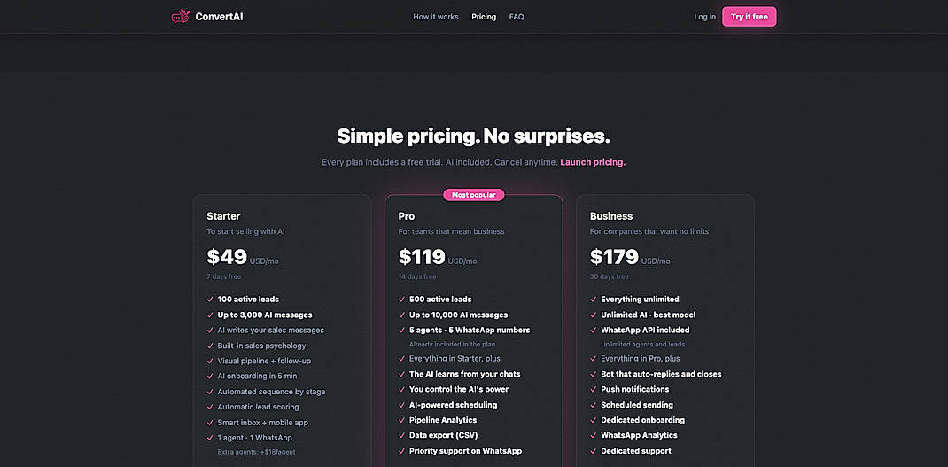Pricing screenshot