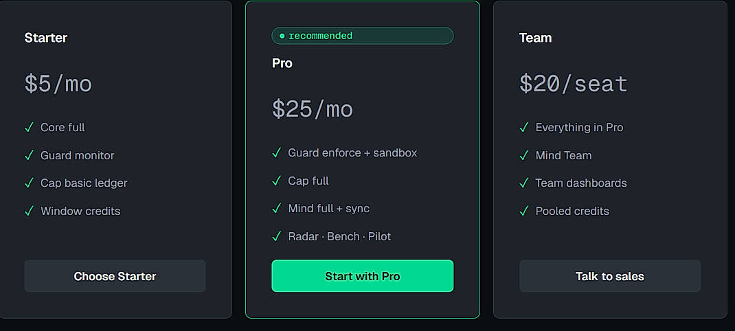 Pricing screenshot