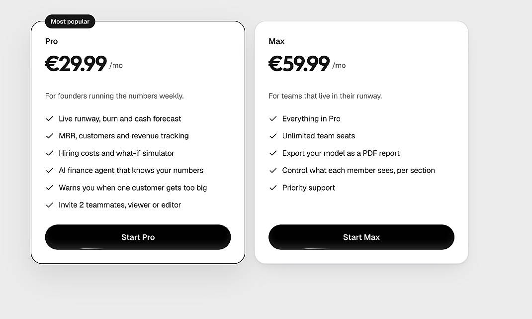 Pricing screenshot