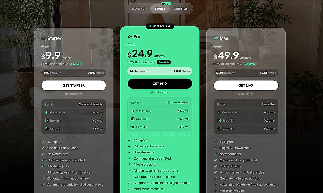 Pricing screenshot