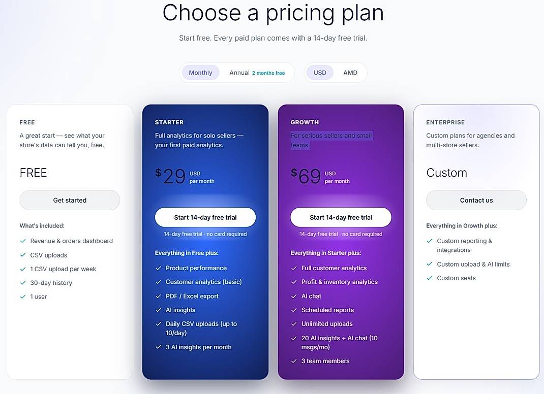 Pricing screenshot