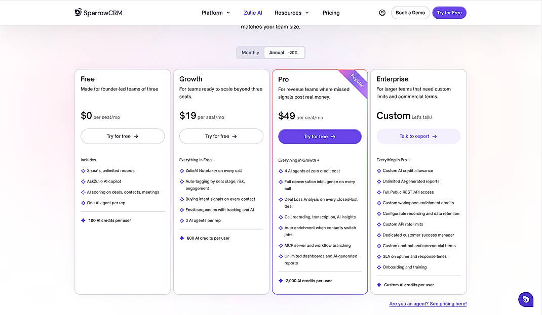 Pricing screenshot