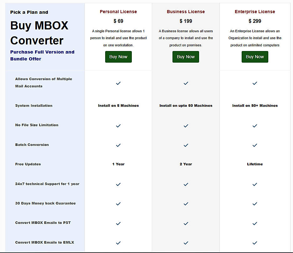 Pricing screenshot