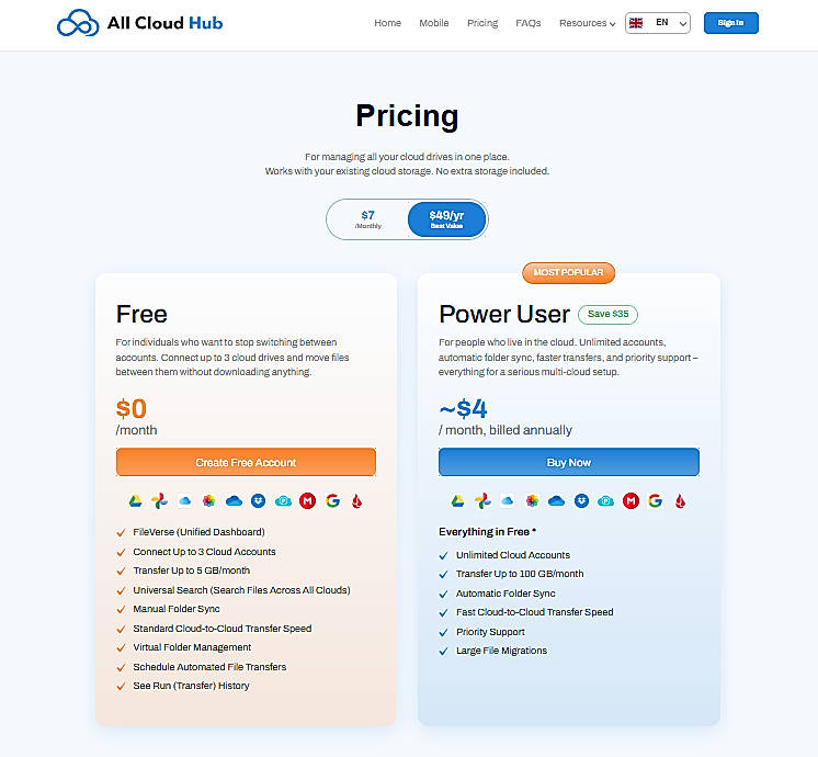Pricing screenshot