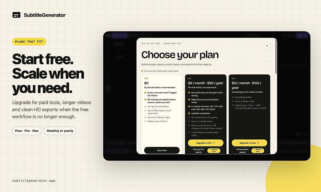 Pricing screenshot