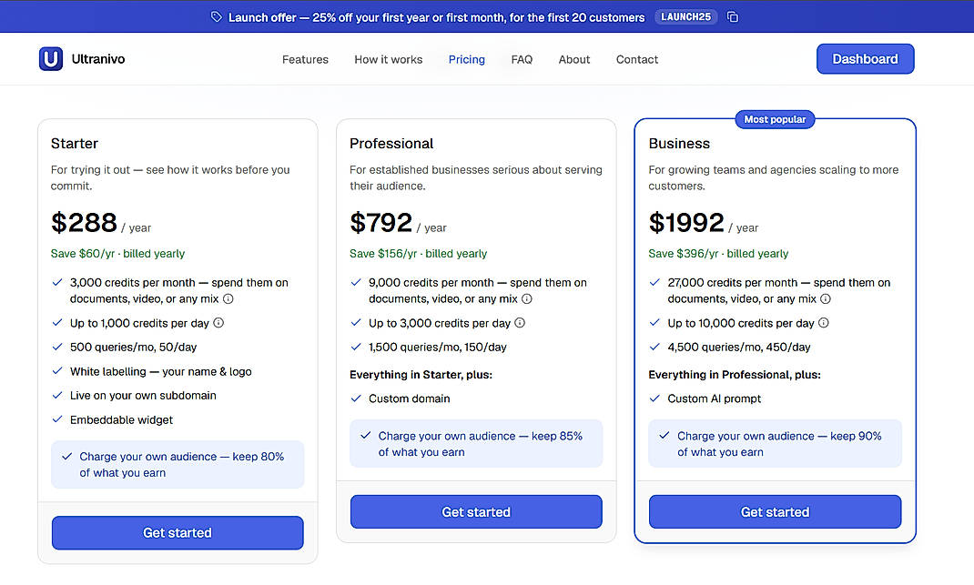Pricing screenshot