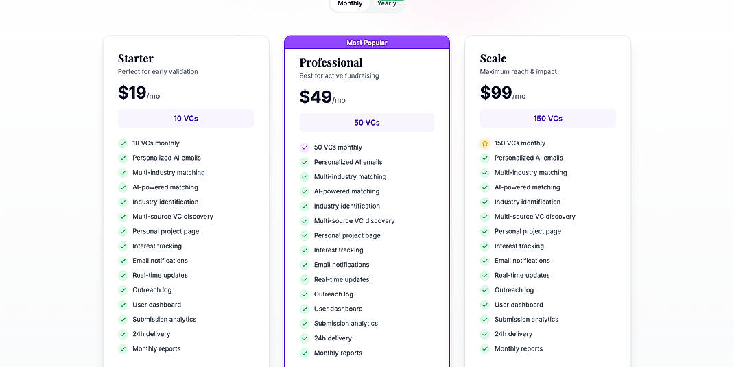 Pricing screenshot