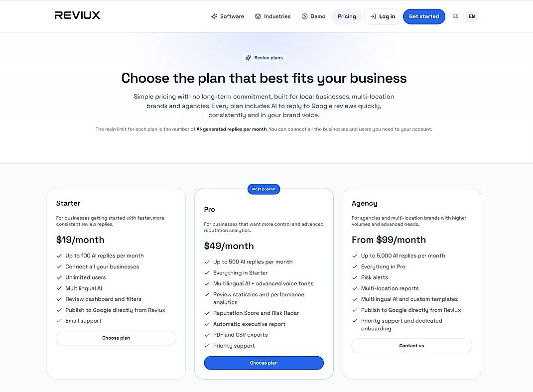 Pricing screenshot