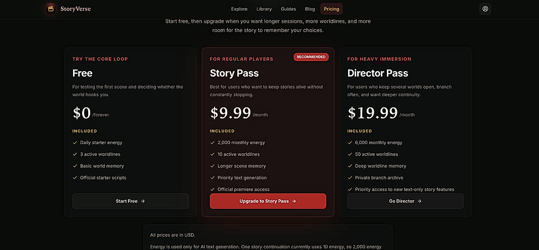 Pricing screenshot