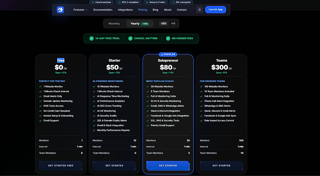 Pricing screenshot