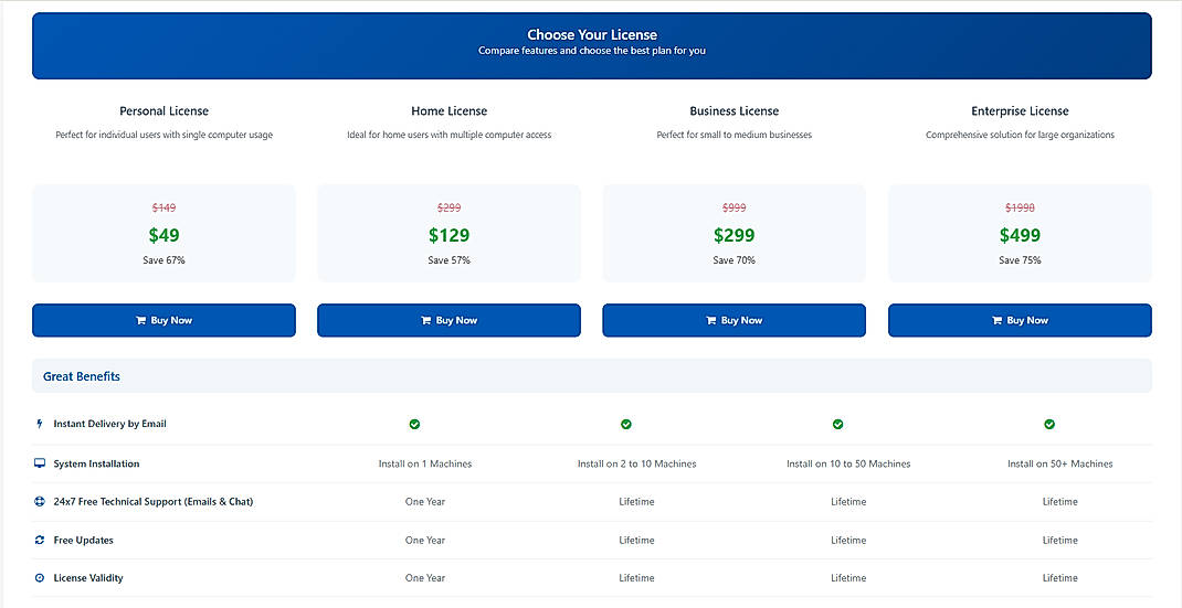 Pricing screenshot