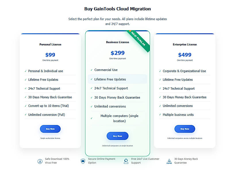 Pricing screenshot