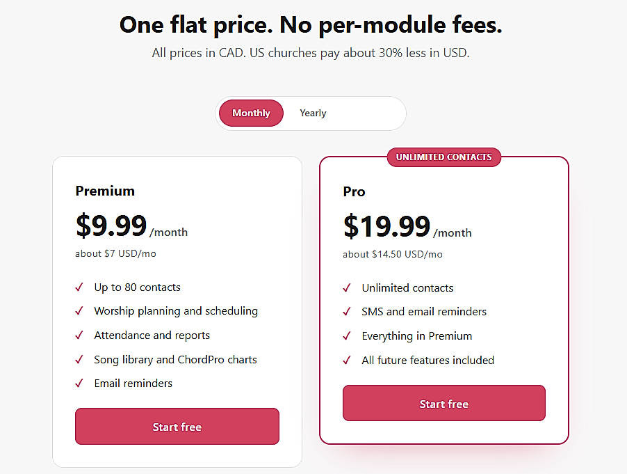 Pricing screenshot