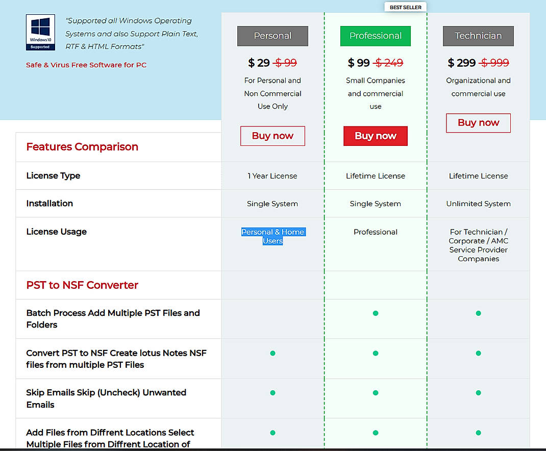Pricing screenshot