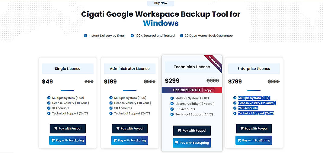 Pricing screenshot