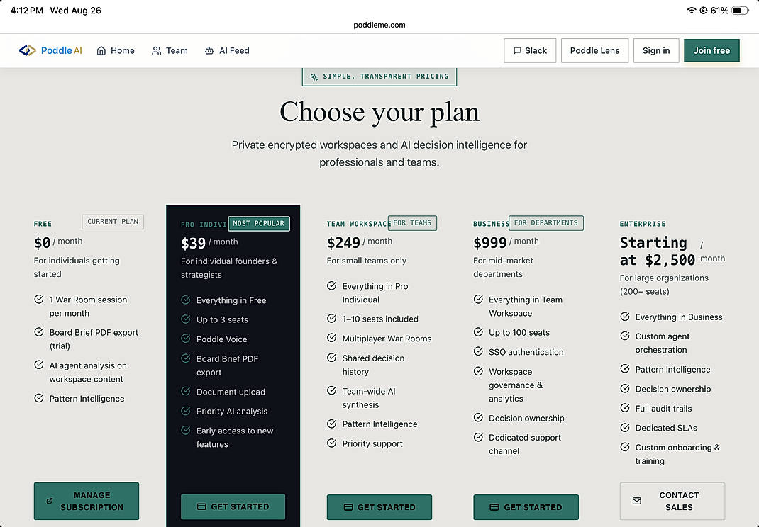 Pricing screenshot