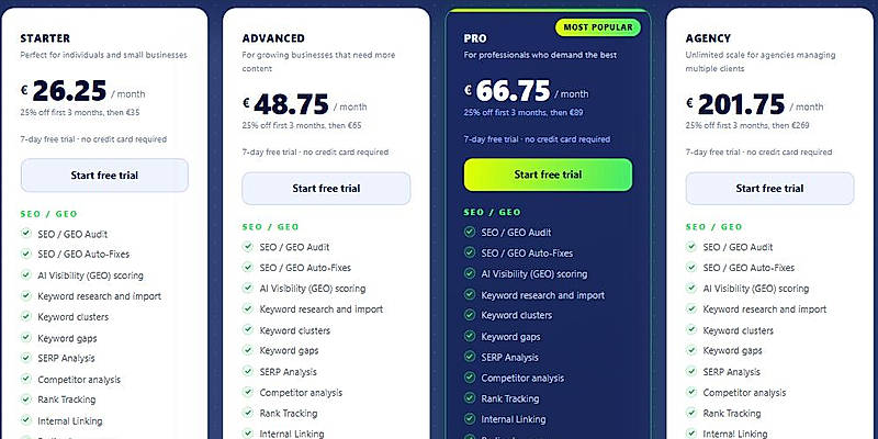 Pricing screenshot