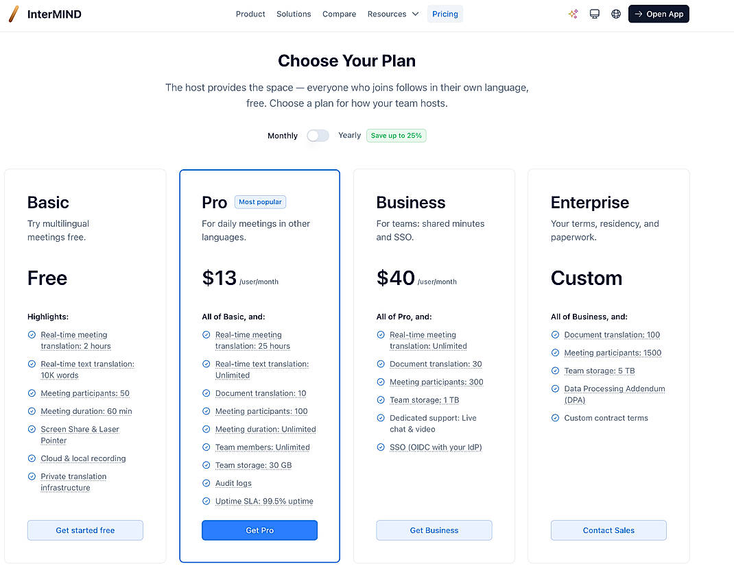 Pricing screenshot