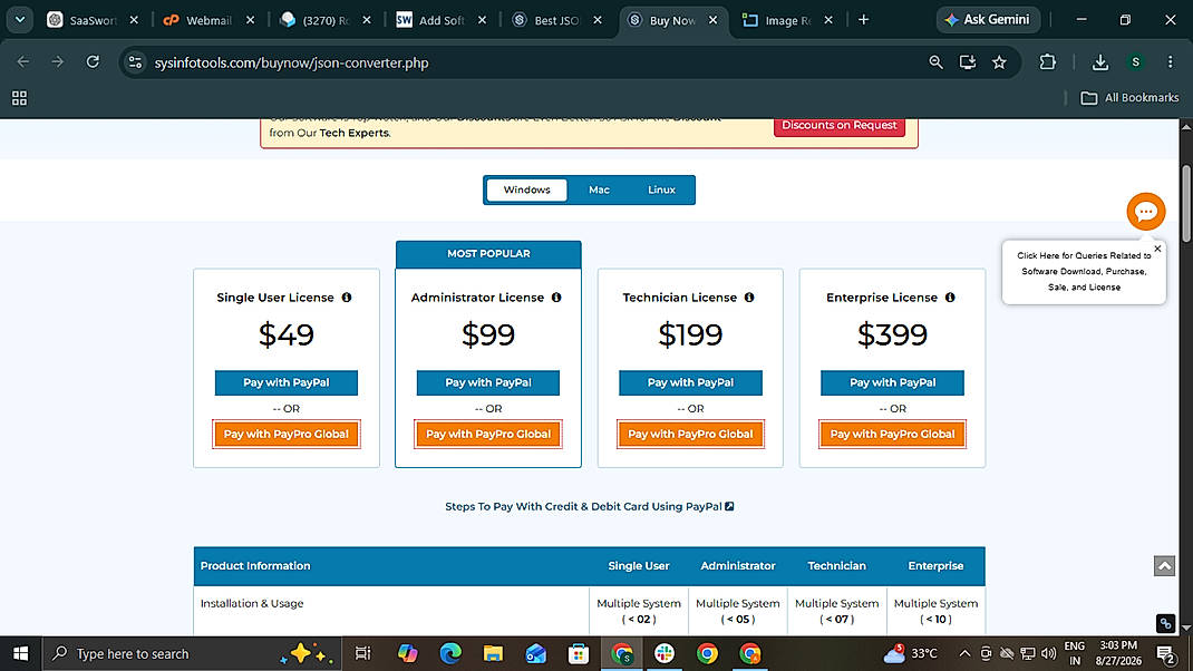 Pricing screenshot