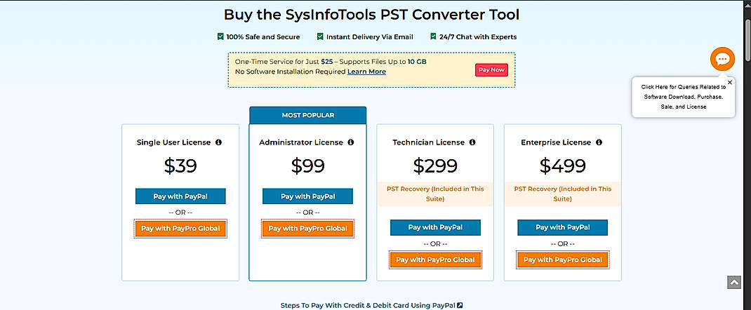 Pricing screenshot