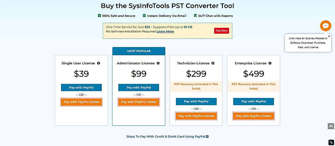 Pricing screenshot