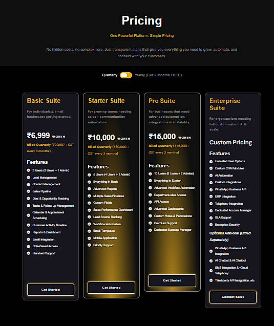 Pricing screenshot