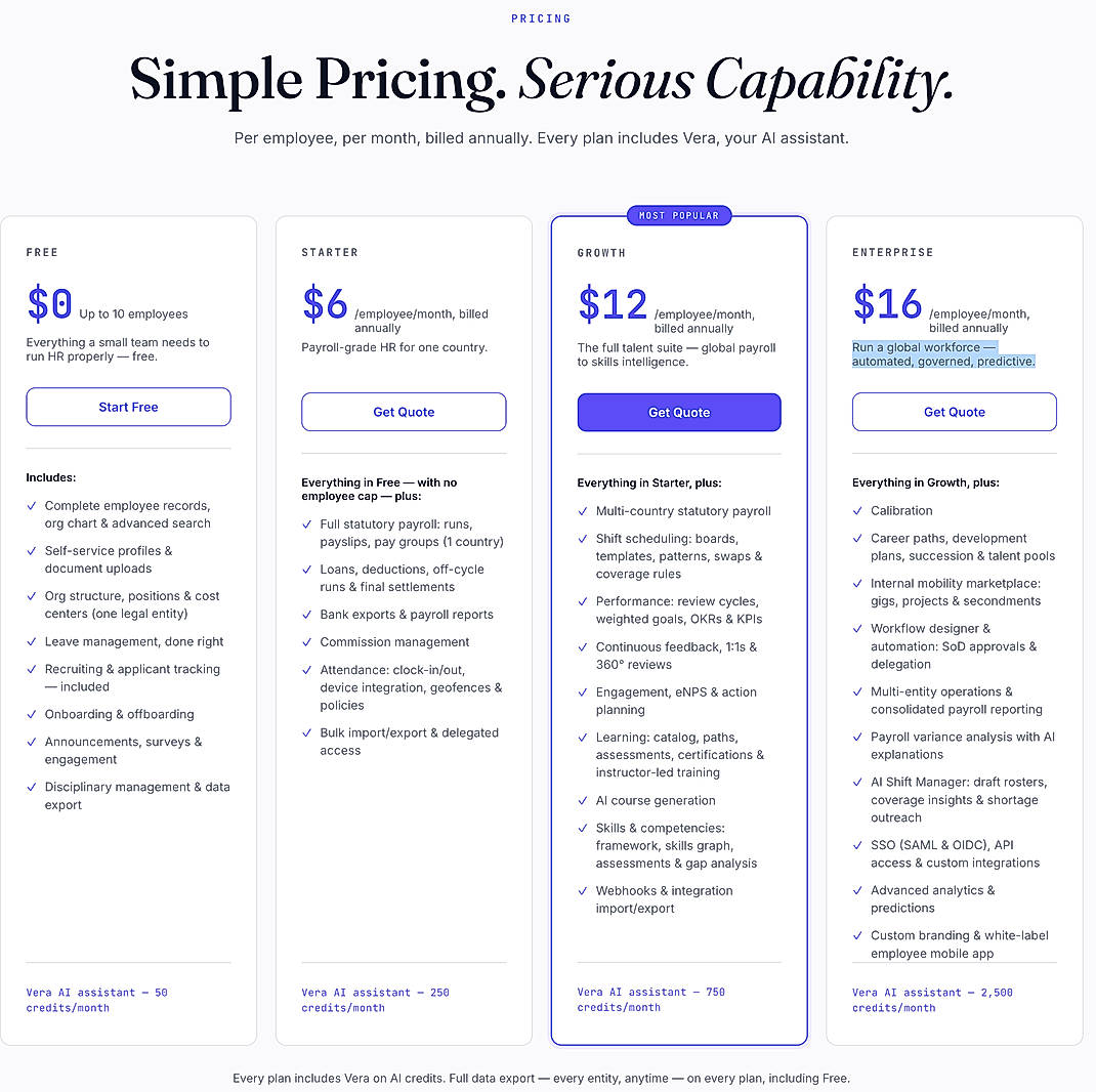 Pricing screenshot