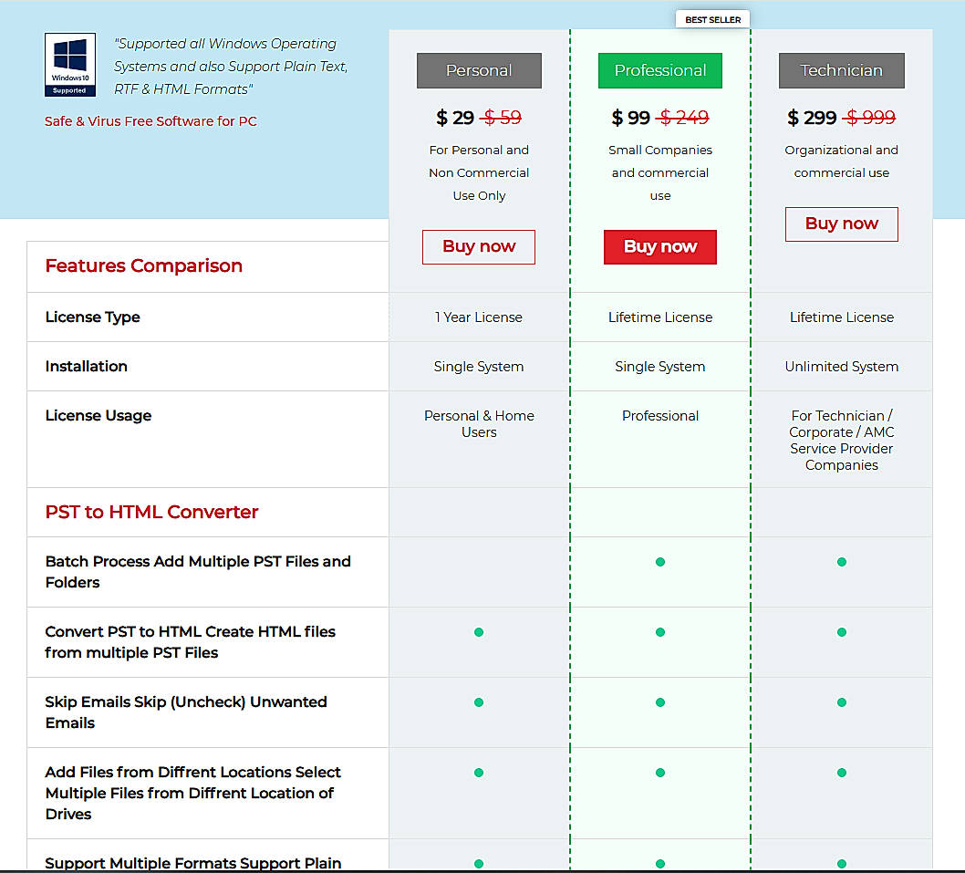 Pricing screenshot