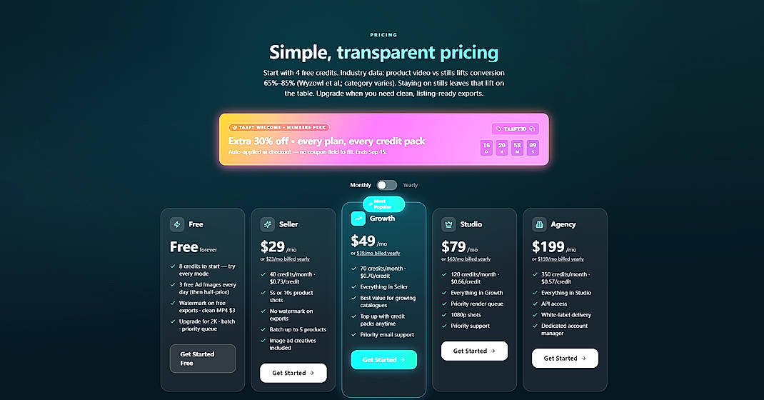Pricing screenshot