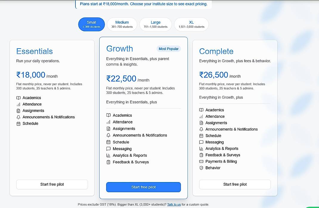 Pricing screenshot