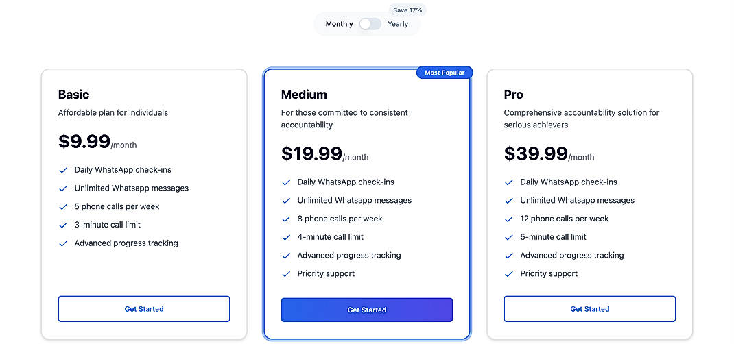 Pricing screenshot