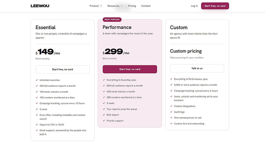 Pricing screenshot