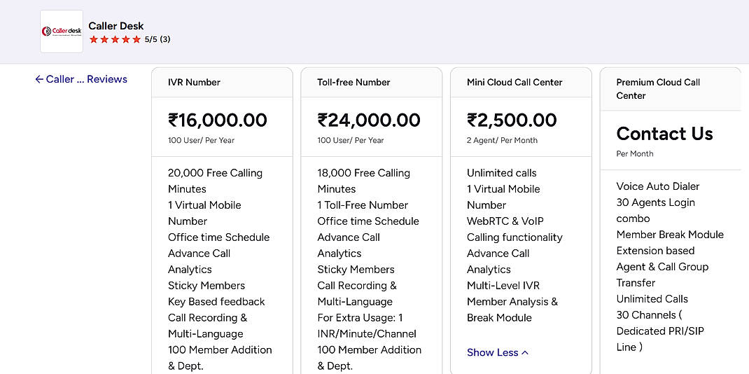 Pricing screenshot