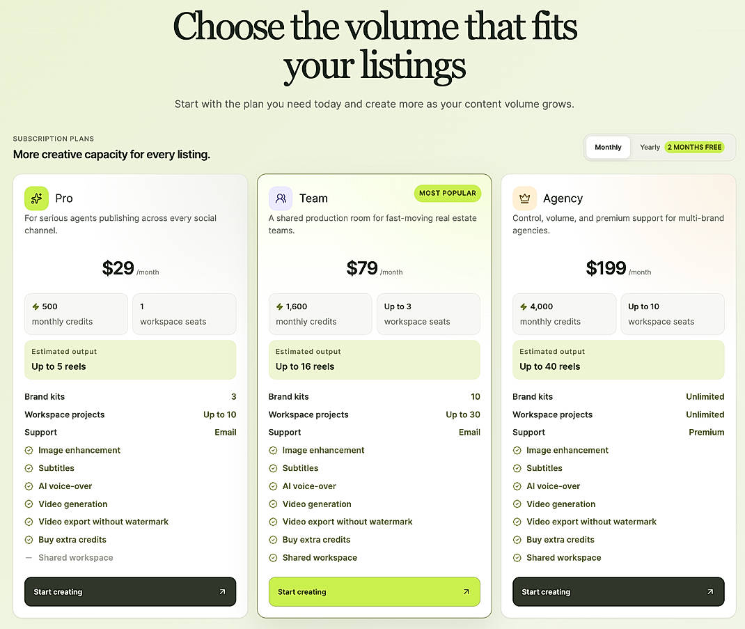 Pricing screenshot