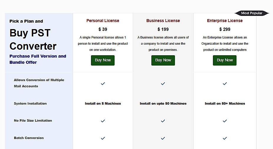 Pricing screenshot