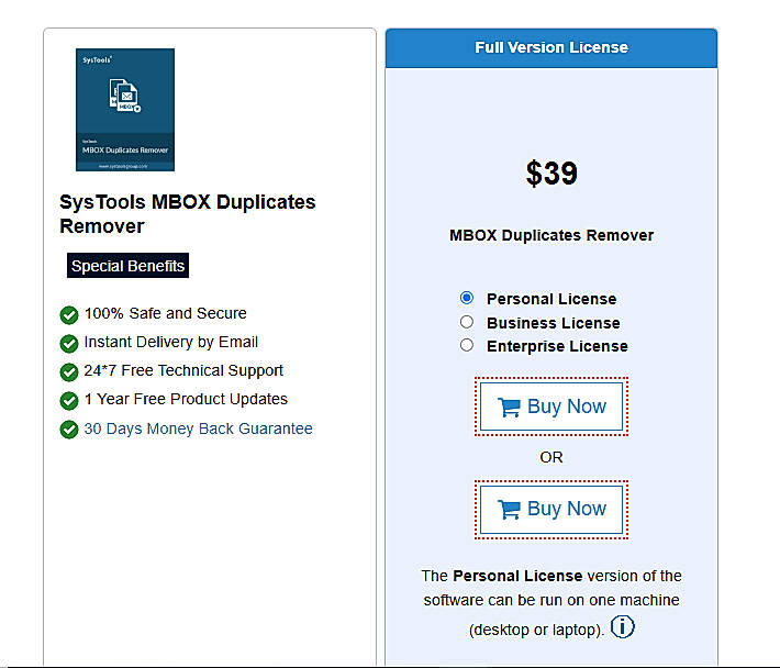 Pricing screenshot