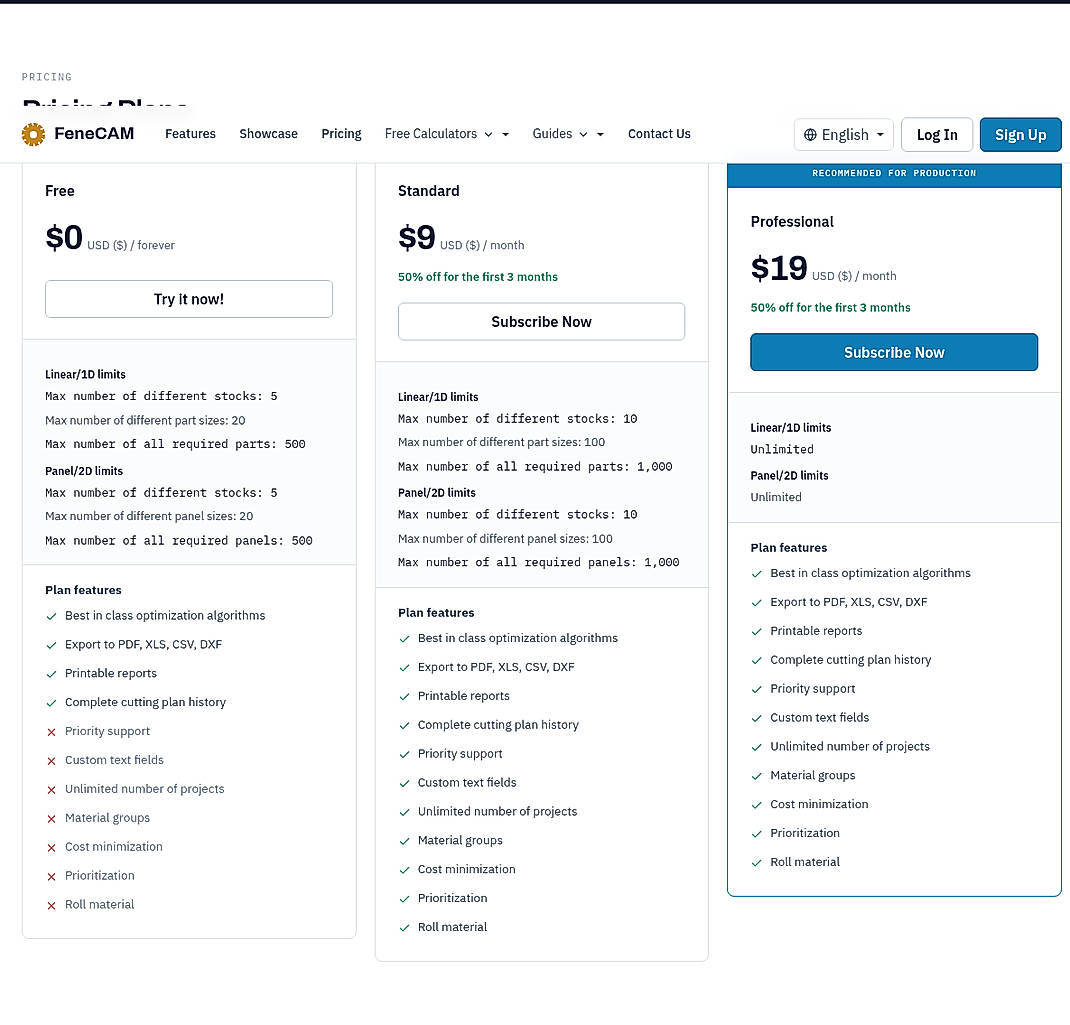 Pricing screenshot