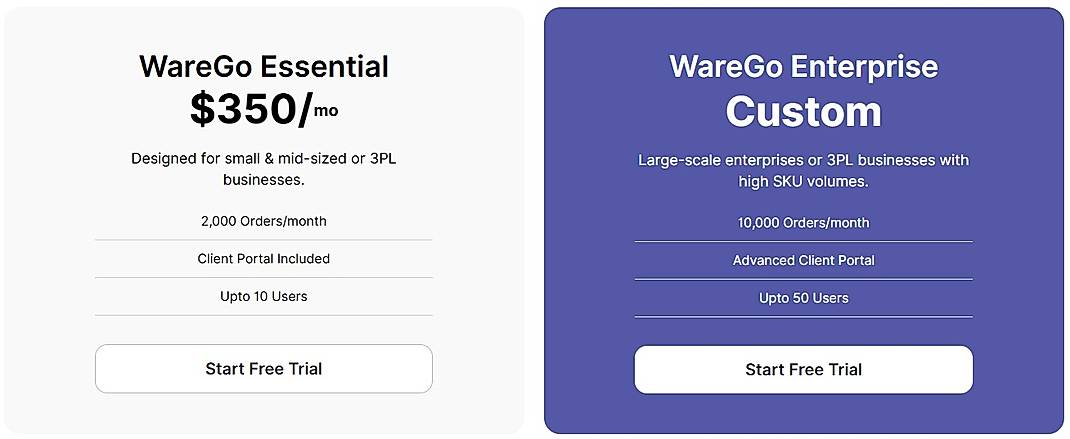 Pricing screenshot