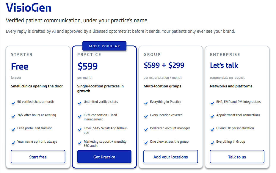 Pricing screenshot
