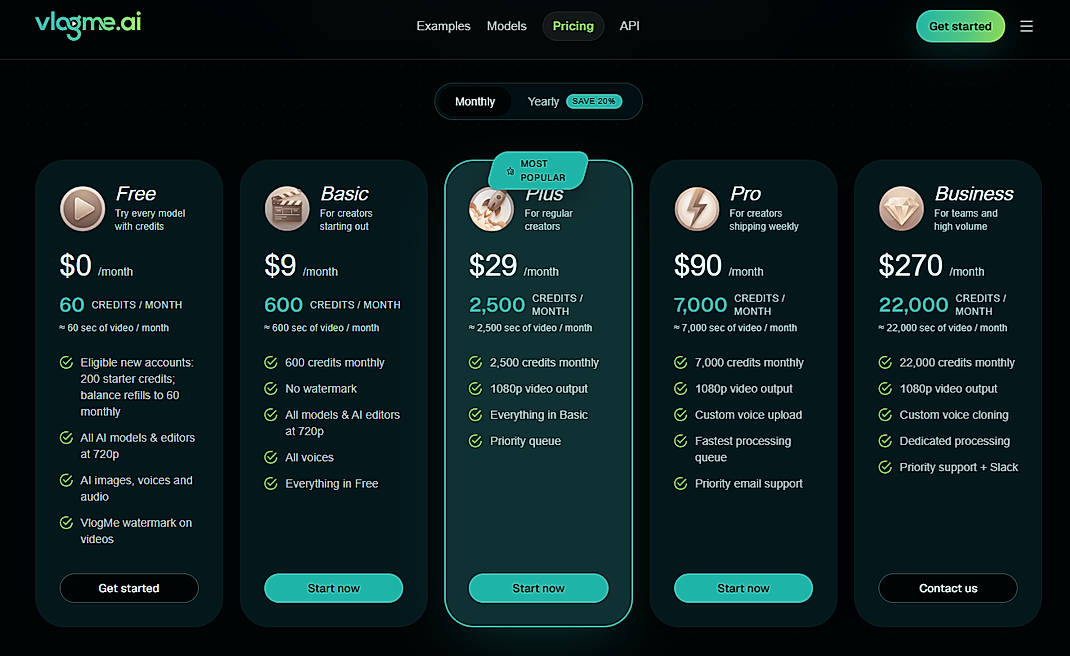 Pricing screenshot