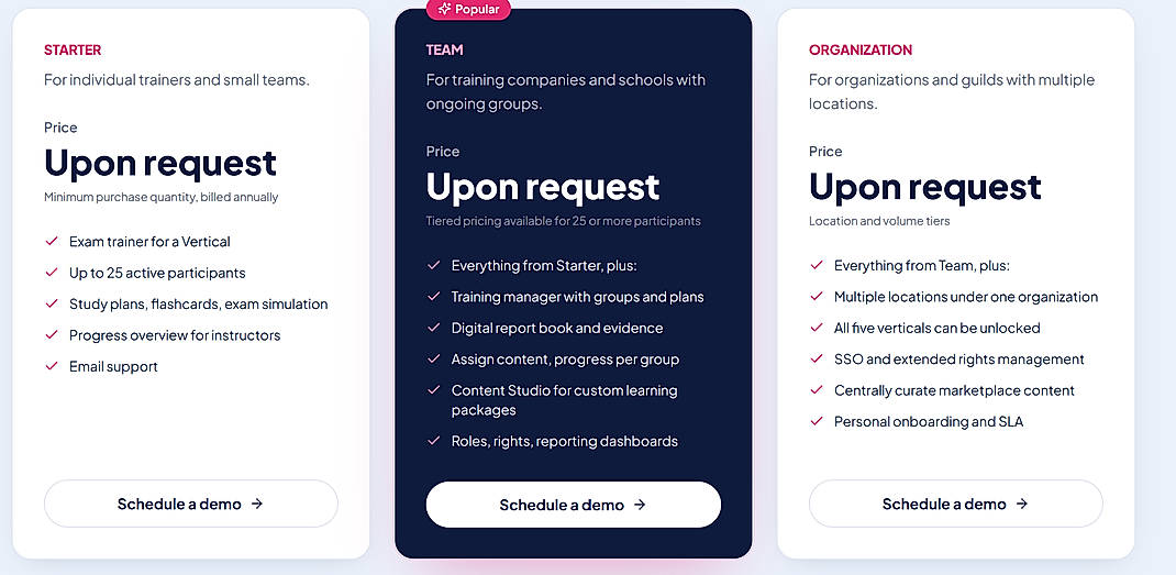 Pricing screenshot