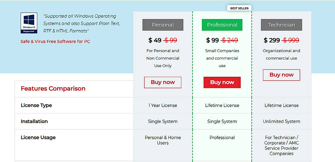 Pricing screenshot