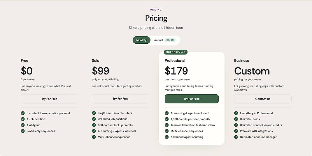 Pricing screenshot