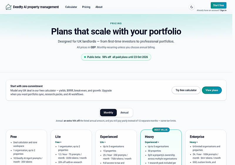 Pricing screenshot